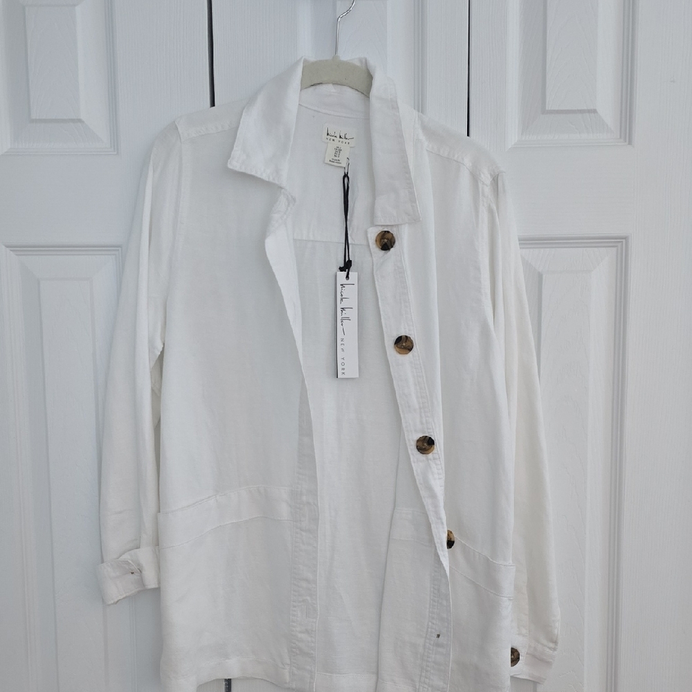 Nicole Miller White Button-Front Linen Jacket